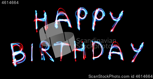 Image of Happy Birthday - Neon Font on handwiped dark Chalk Board