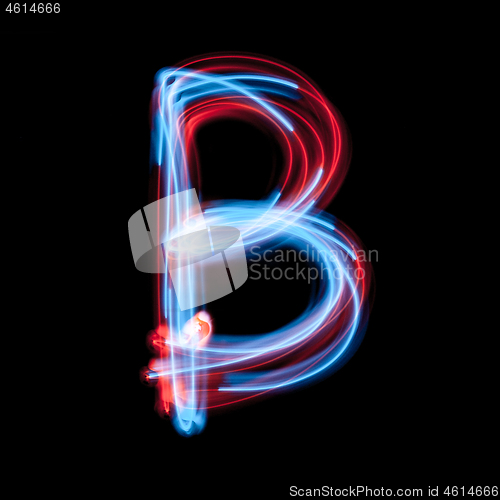 Image of Letter B of the alphabet made from neon signs