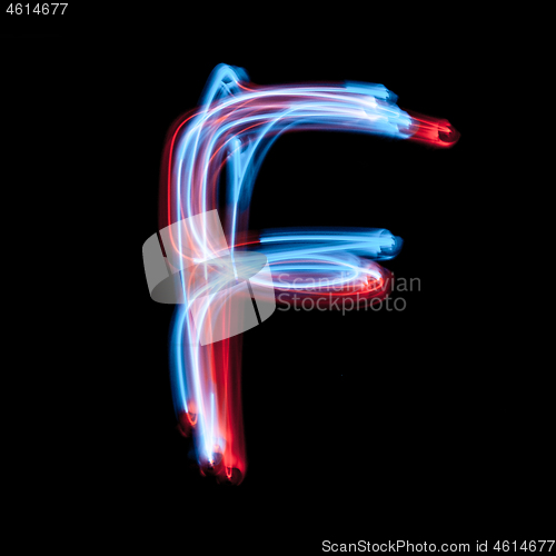 Image of Letter F of the alphabet made from neon signs