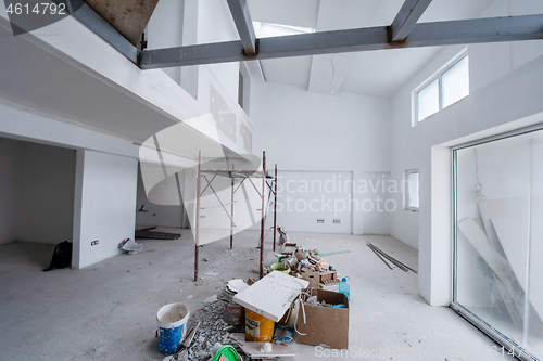 Image of interior of construction site with scaffolding