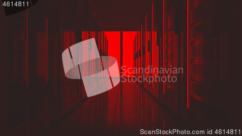 Image of data center red lights alert