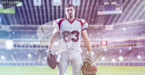 Image of American Football Player isolated on big modern stadium field