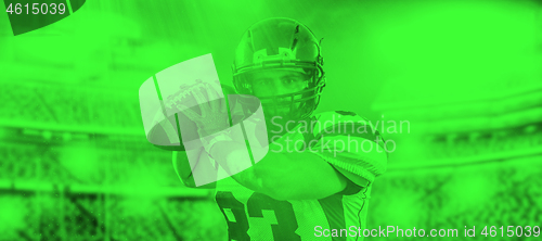 Image of duo toned american football player in  arena at night