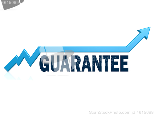 Image of Guarantee word with blue grow arrow