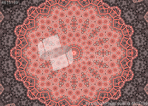 Image of Black background with white graphics and pink concentric pattern