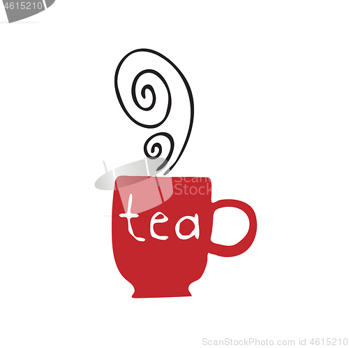 Image of Illustration of abstract red cup with hot tea on white