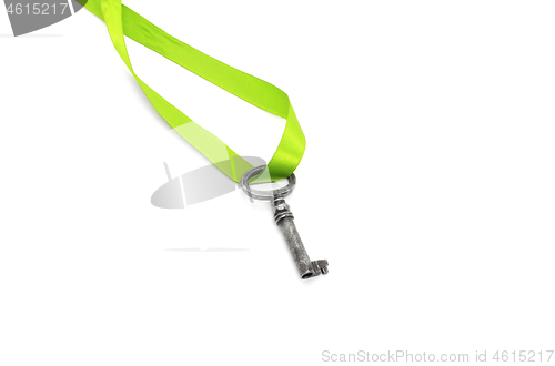 Image of Vintage silver key with green ribbon