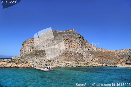 Image of Sea view on the Gramvousa island with fortress, Crete, Greece