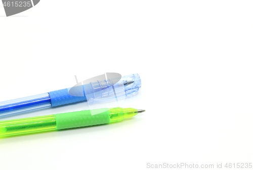 Image of Two bright colorful gel pens on white background