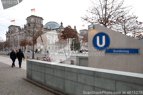 Image of Berlin, Germany - December 30, 2019: Bundestag Berlin U-Bahn met