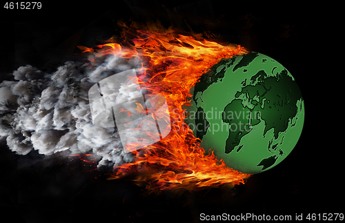 Image of Globe on fire, the spreading of the Coronavirus