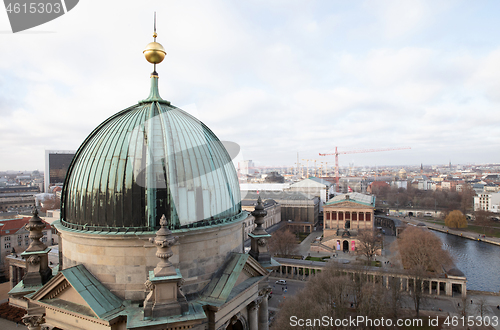 Image of BERLIN, GERMANY - JANUARI 1, 2020: Above view of the city. Berli