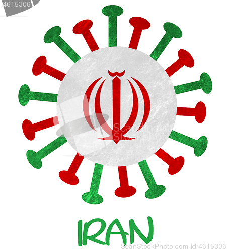 Image of The Iranian national flag with corona virus or bacteria