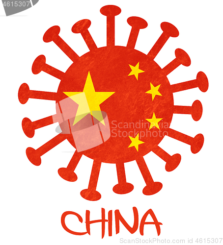 Image of The Chinese national flag with corona virus or bacteria
