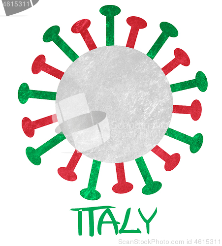 Image of The Italian national flag with corona virus or bacteria