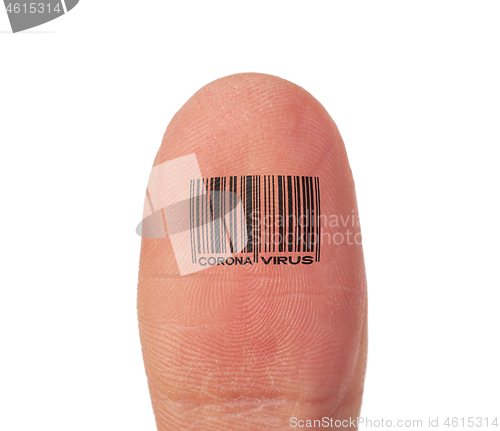 Image of Barcode on a thumb - Isolated on white