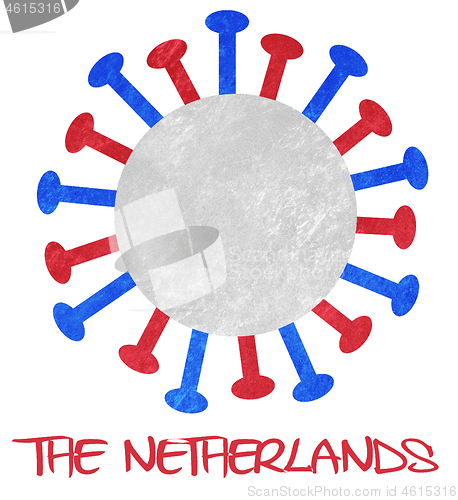 Image of The dutch national flag with corona virus or bacteria