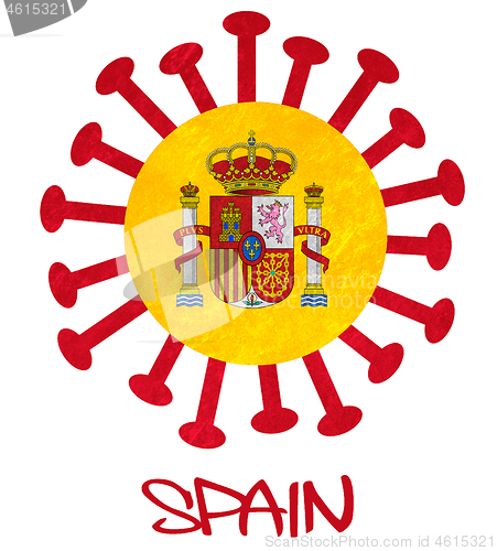 Image of The Spanish national flag with corona virus or bacteria