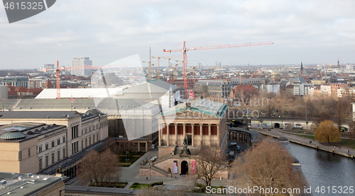 Image of BERLIN, GERMANY - JANUARI 1, 2020: Above view of the city. Berli