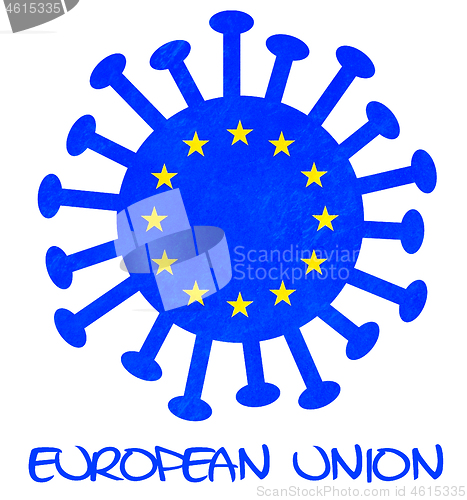 Image of The flag of the European Union with corona virus or bacteria