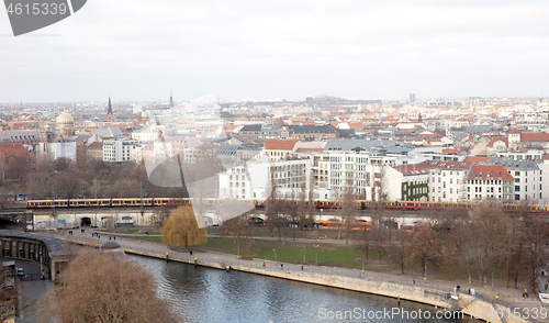 Image of BERLIN, GERMANY - JANUARI 1, 2020: Above view of the city. Berli