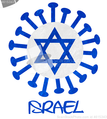 Image of The Israeli national flag with corona virus or bacteria