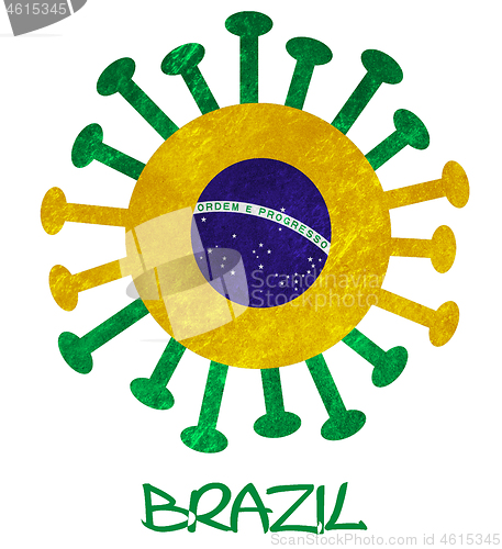 Image of The national flag of Brazil with corona virus or bacteria