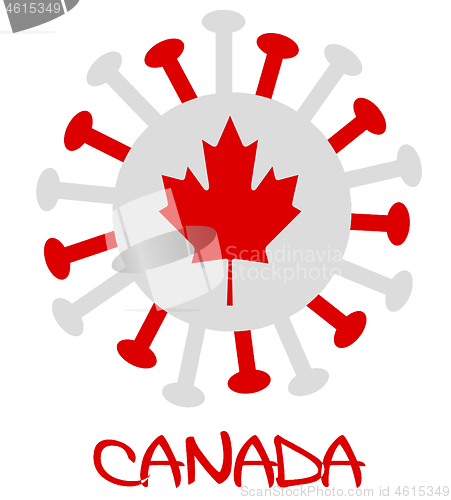 Image of The Canadian national flag with corona virus or bacteria