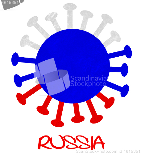 Image of The Russian national flag with corona virus or bacteria