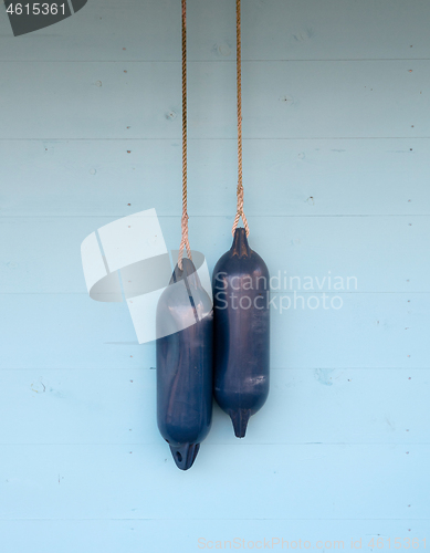 Image of Blue buoys hanging