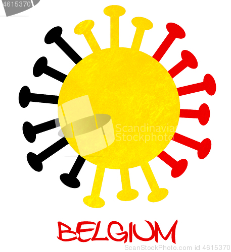 Image of The Belgium national flag with corona virus or bacteria