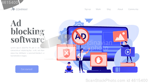 Image of Ad blocking software concept landing page.