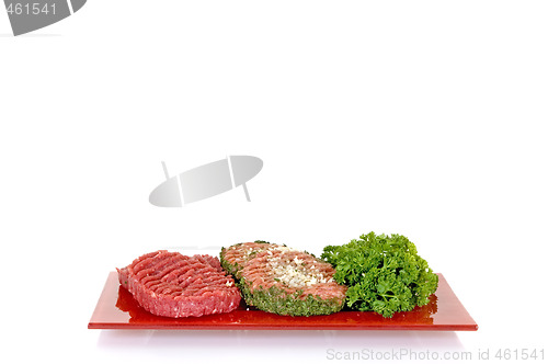 Image of Hamburgers on red plate