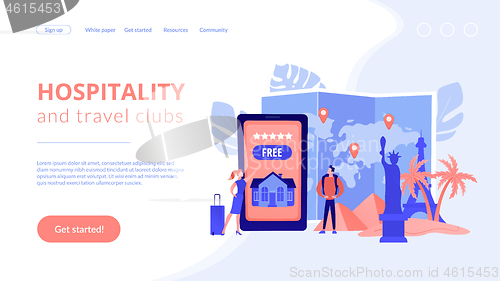 Image of Hospitality and travel clubs concept landing page