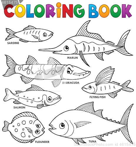 Image of Coloring book various fishes theme set 1