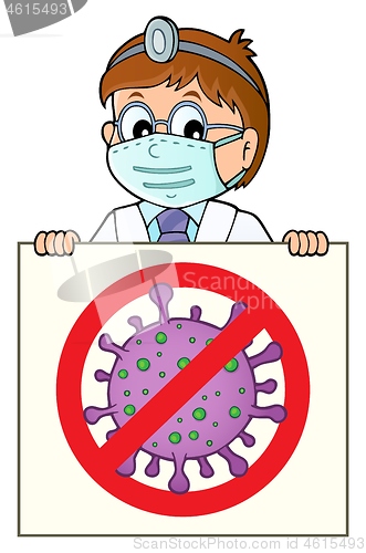 Image of Doctor holding stop virus sign theme 1