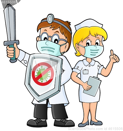 Image of Doctor and nurse fighting virus theme 1