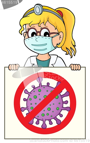 Image of Doctor holding stop virus sign theme 2