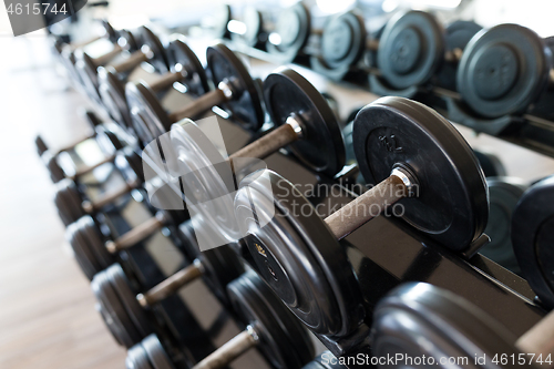 Image of Dumbbell equipment in fitness gym room