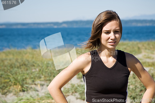 Image of Tired caucasian girl after exercise