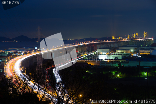 Image of Great Seto Bridge and industrial district at night