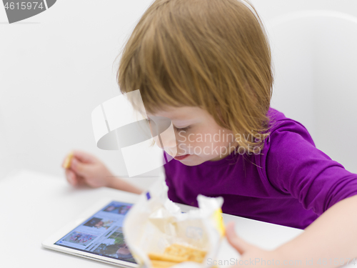 Image of little girl playing games on tablet computer