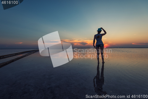 Image of Beauty sunset on salty lake