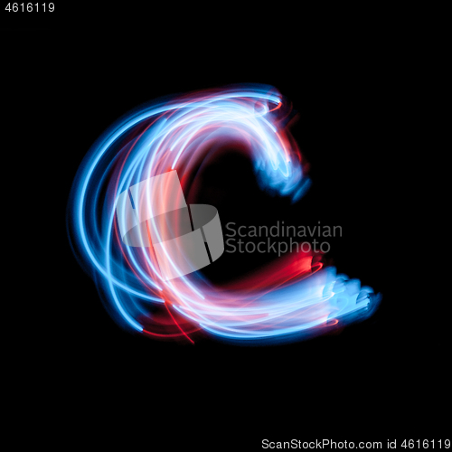 Image of Letter C of the alphabet made from neon signs