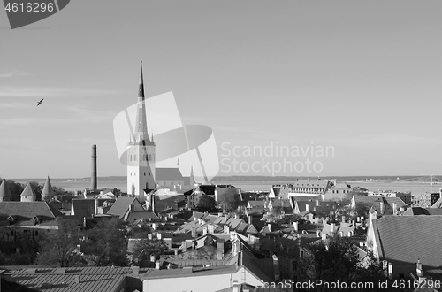 Image of St Olaf\'s Church tower above Tallinn Old Town, Estonia