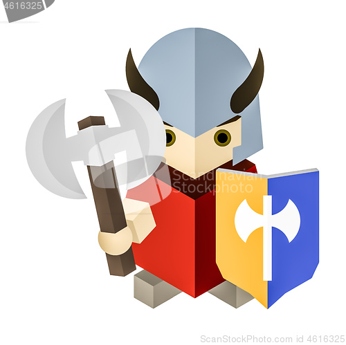 Image of a small geometric cubic knight with his axe