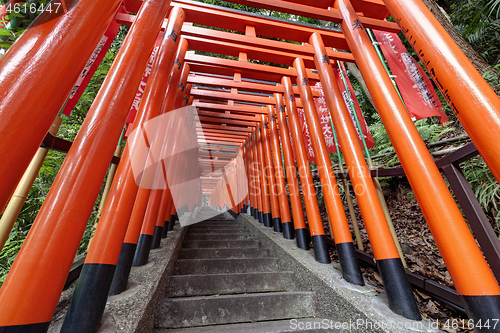 Image of Japanese traditional red Tori gates in Tokyo