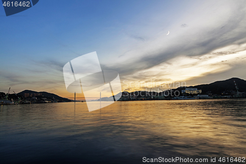 Image of View of Megami Ohashi bridge in Nagasaki harbour.