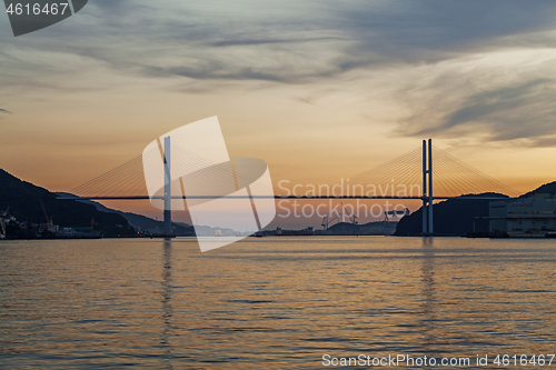 Image of View of Megami Ohashi bridge in Nagasaki harbour.