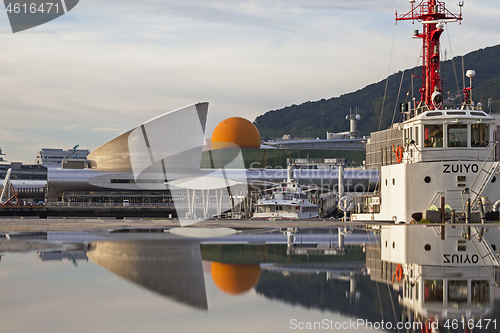 Image of Nagasaki, Japan - September 02, 2019: Dejima Wharf shopping and restaurant area with sea